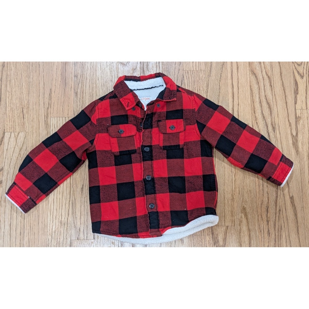 Cat & Jack Toddler Boy's Red Buffalo Plaid Fleece Lined Shacket, 2T Button Up